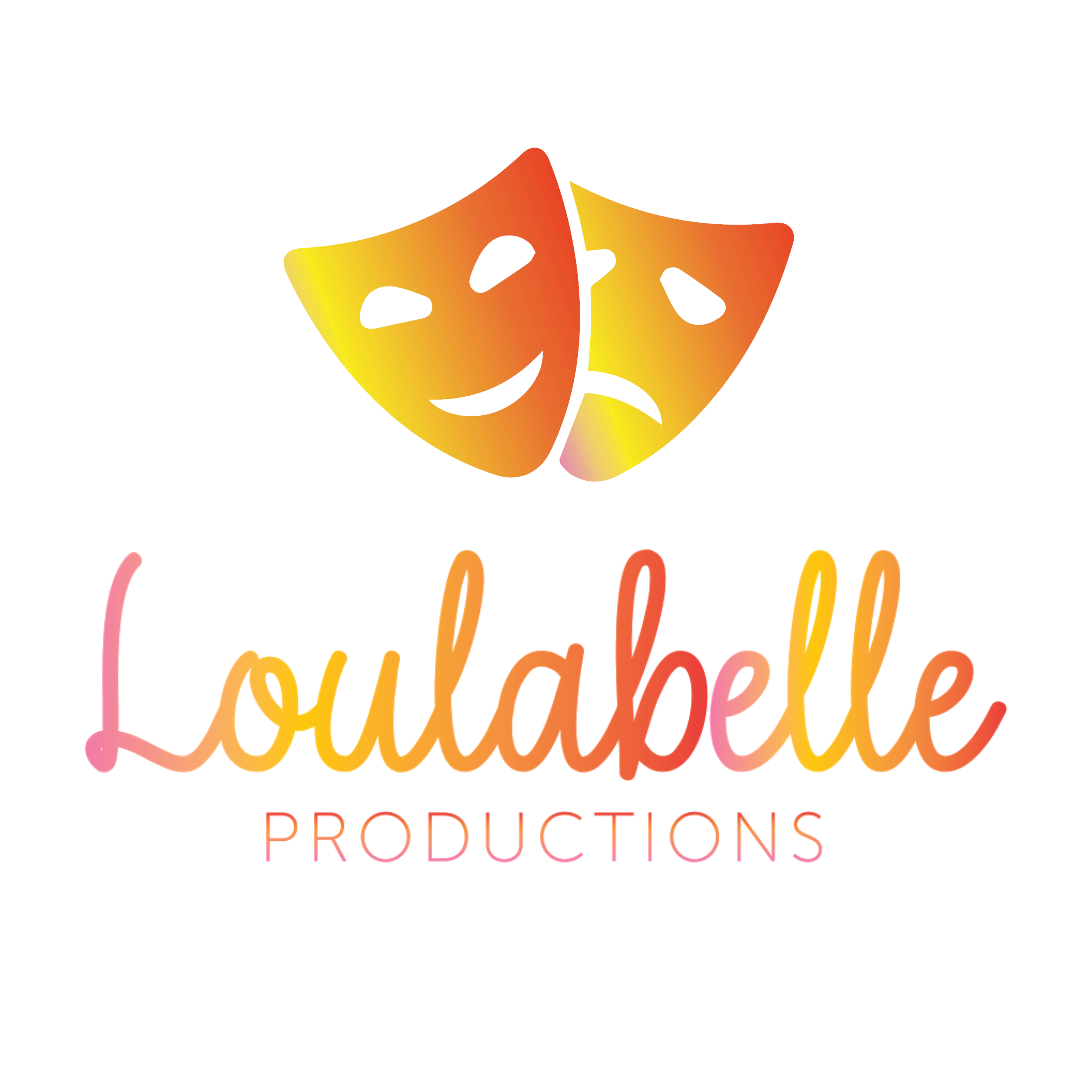 Loulabelle Productions logo featuring theatre masks, representing creative arts, drama and performance programs for young people