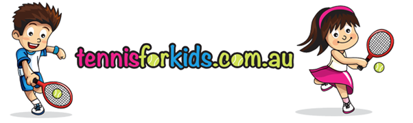 Tennis for Kids logo featuring illustrated children playing tennis, representing a fun and engaging tennis program designed for young learners
